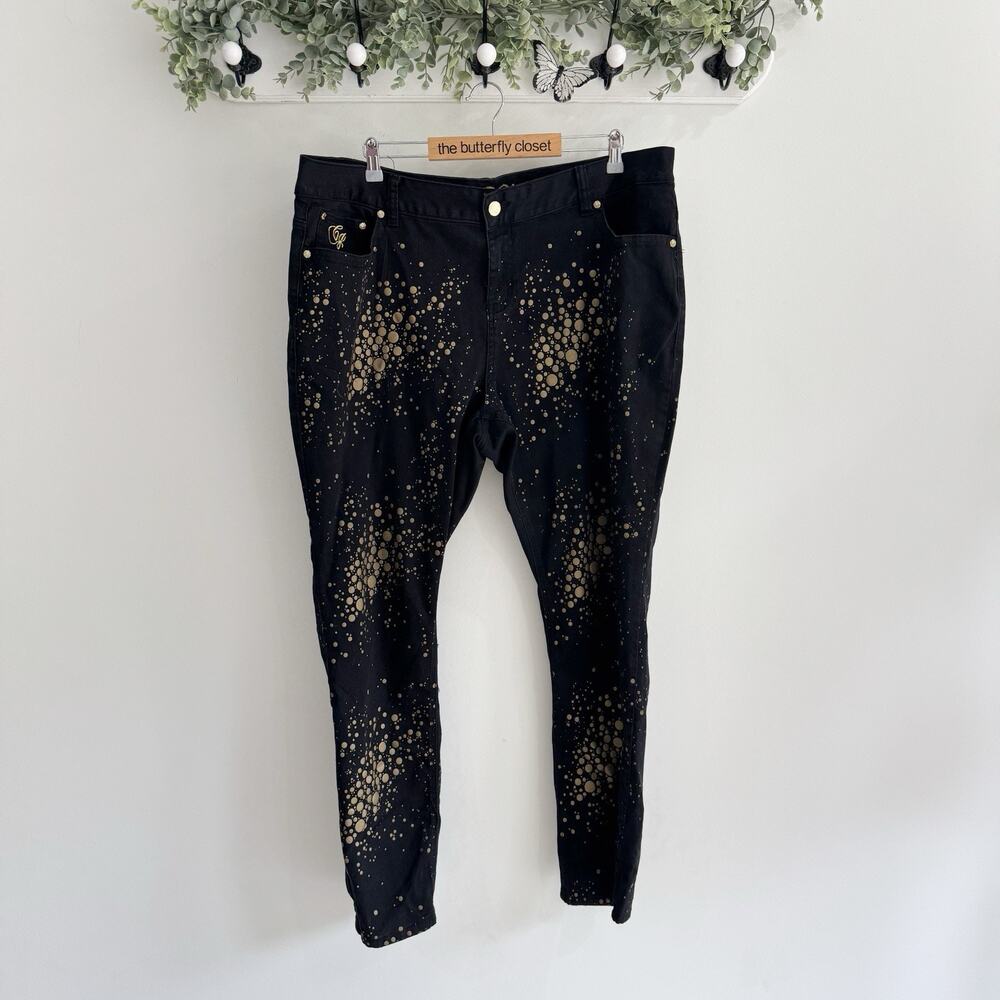 Women’s Coogi Black Gold Polka Dot Spotted Jeans Plus Size 24W GH1401